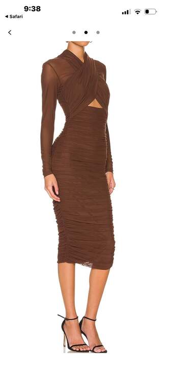 Bardot Dresses & Skirts - Bardot Brown Mesh Ruched Long Sleeve Midi Dress Size L